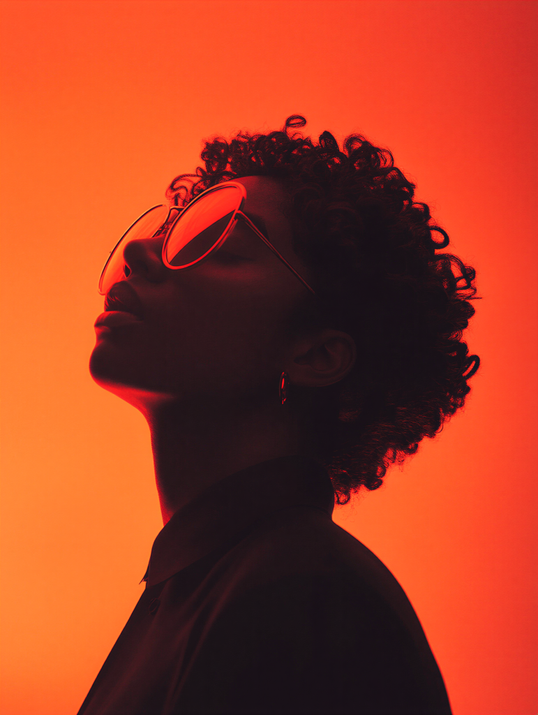 Portrait of a woman in glasses on an orange background