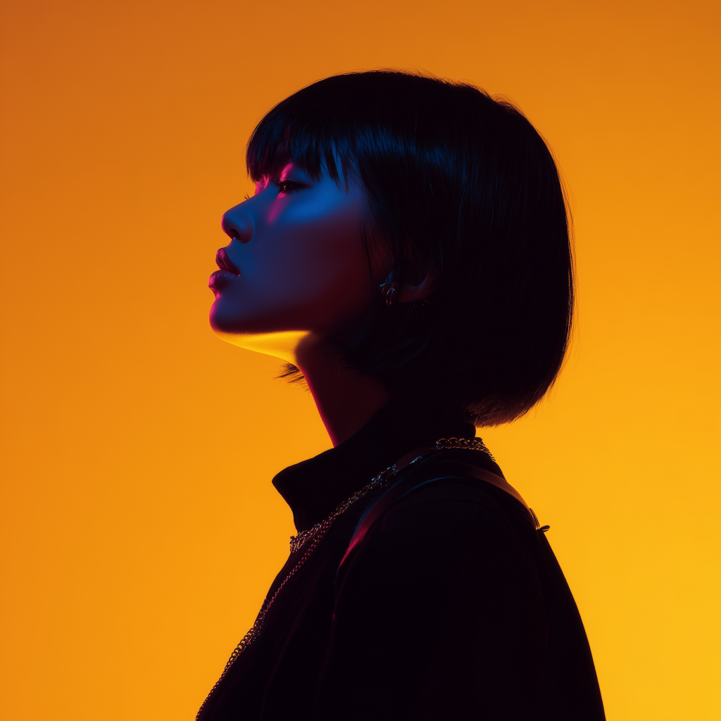 Portrait of a woman in glasses on an orange background
