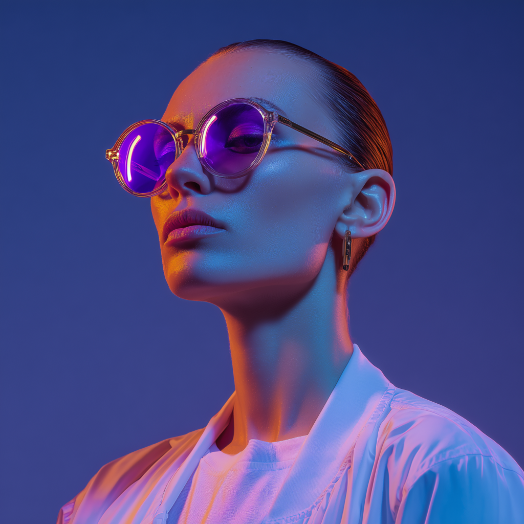 Portrait of a woman in glasses on an orange background