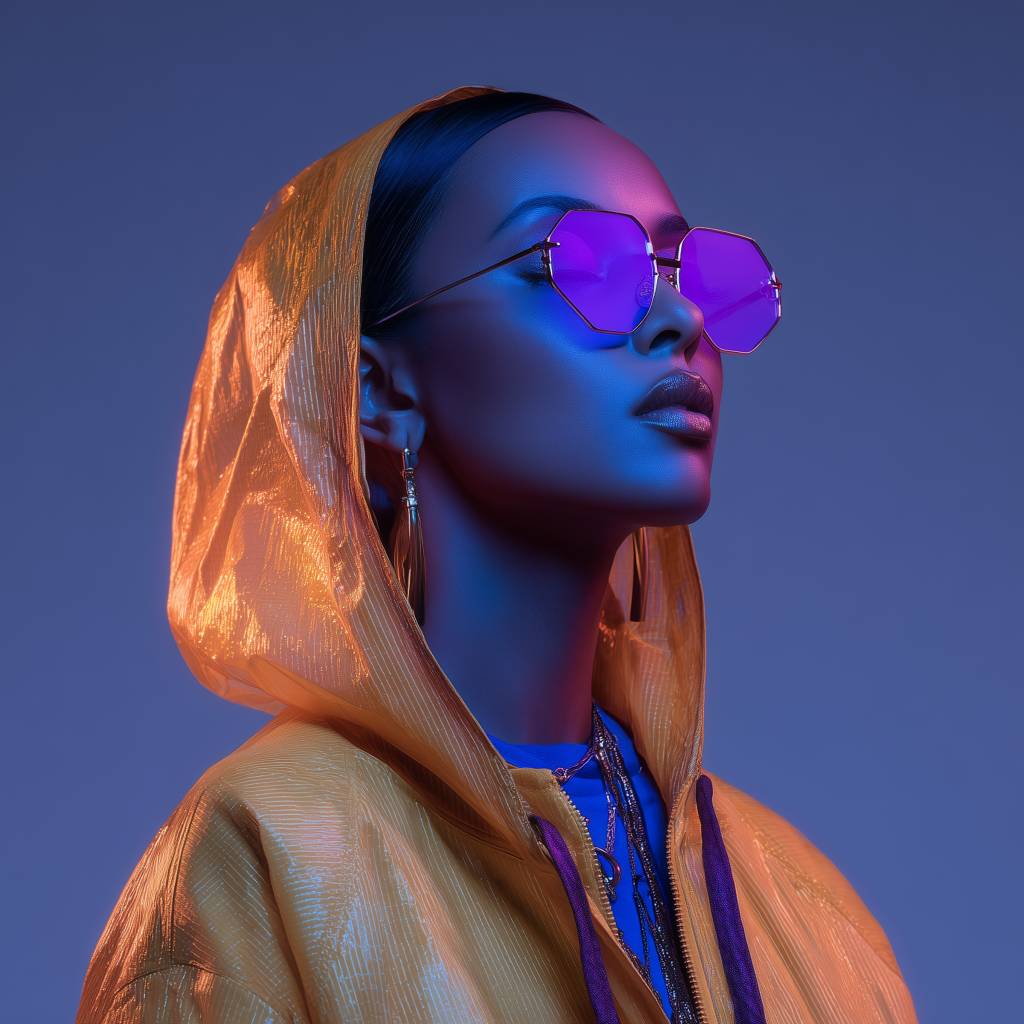 Portrait of a woman in glasses on an orange background