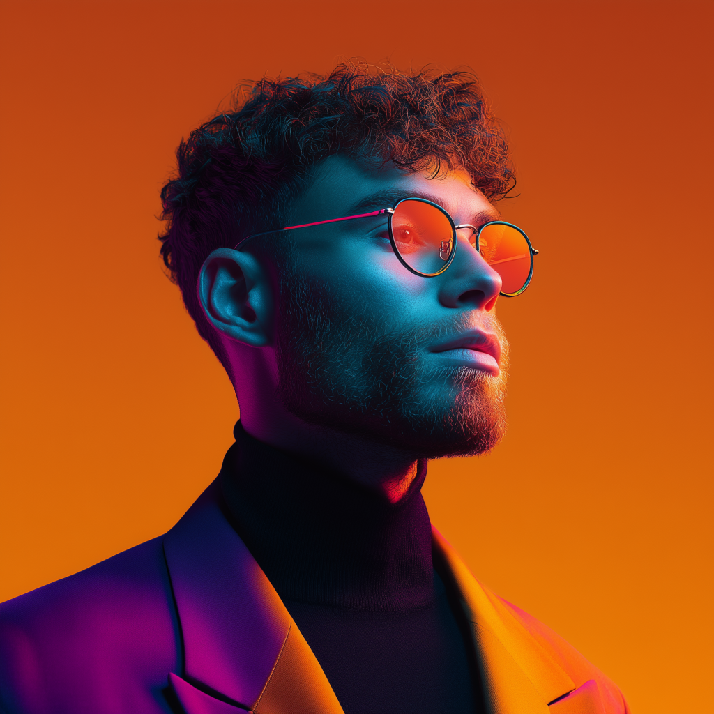 Portrait of a woman in glasses on an orange background