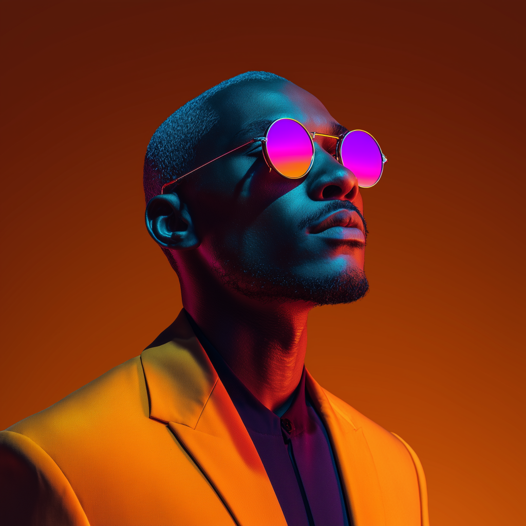 Portrait of a woman in glasses on an orange background