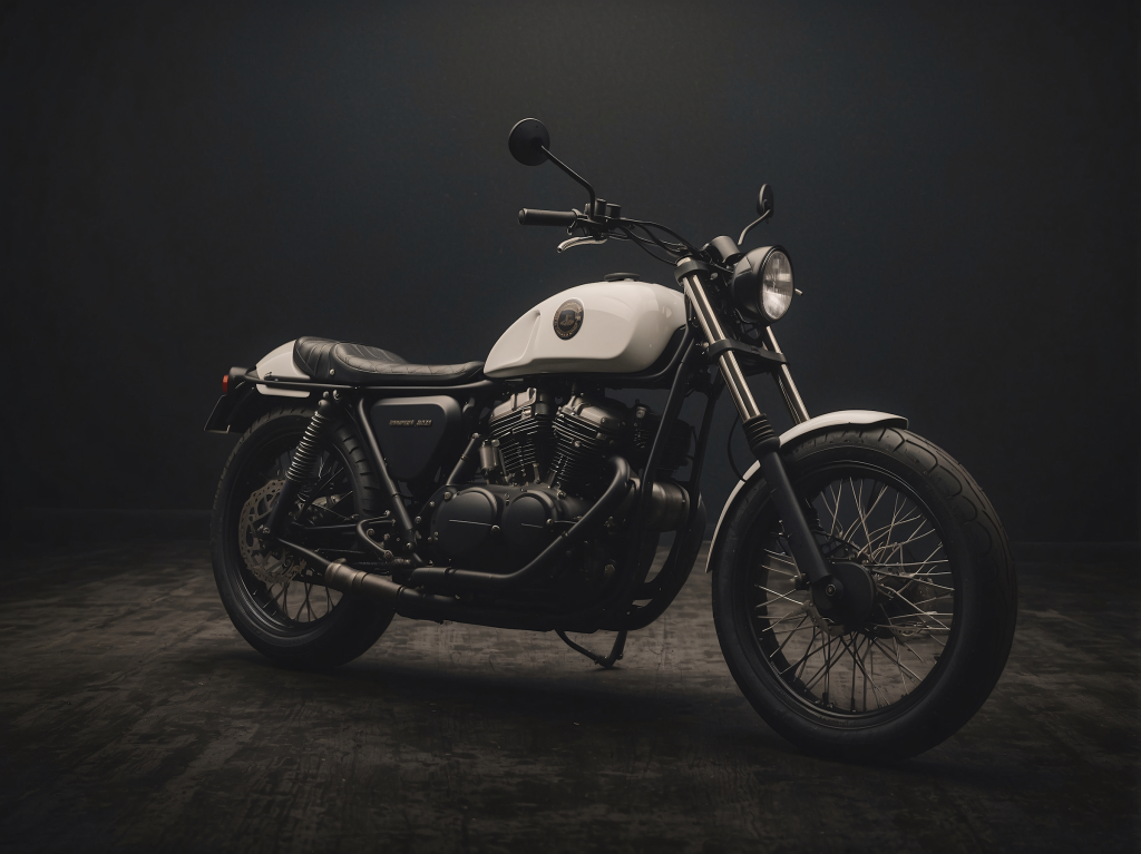 Black motorcycle against a concrete wall