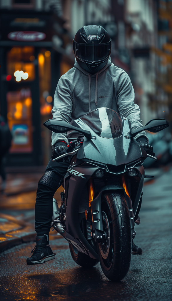 Black motorcycle against a concrete wall