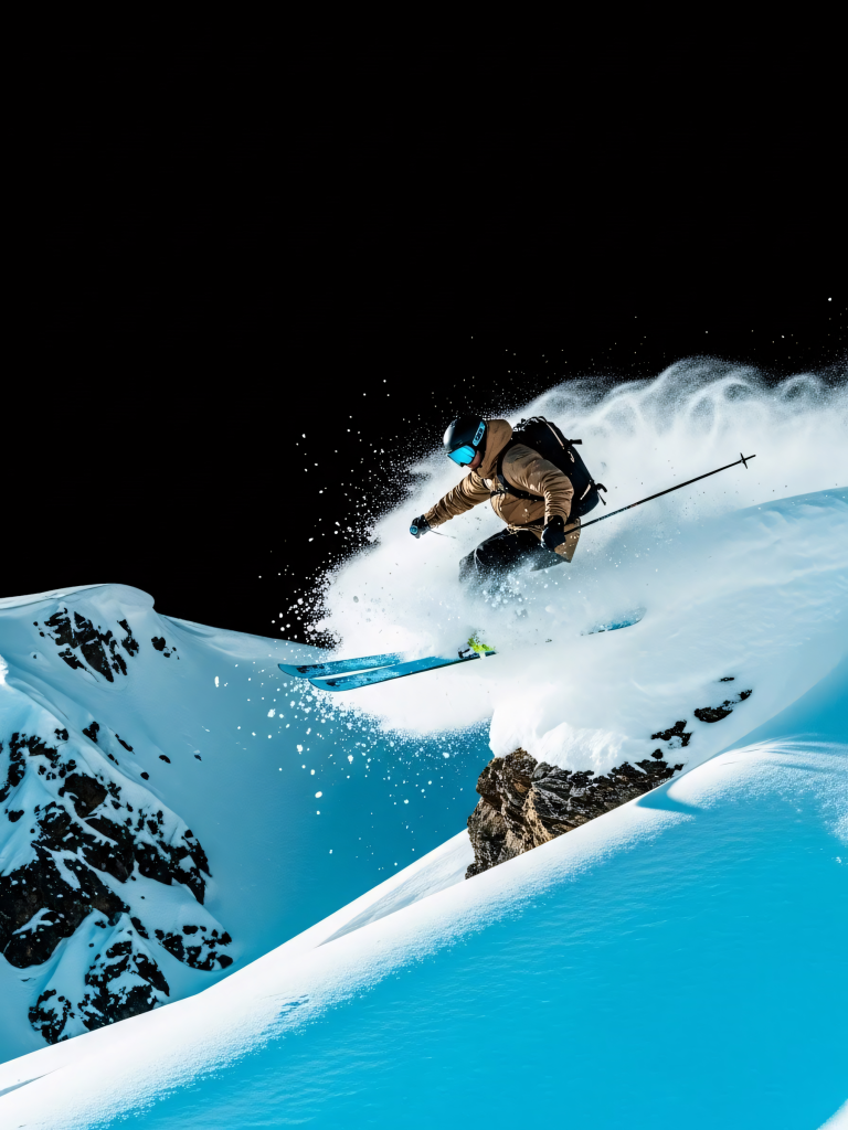 Snowboarder jumping at night