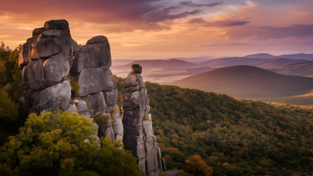 Cliffs at sunset in the mountains