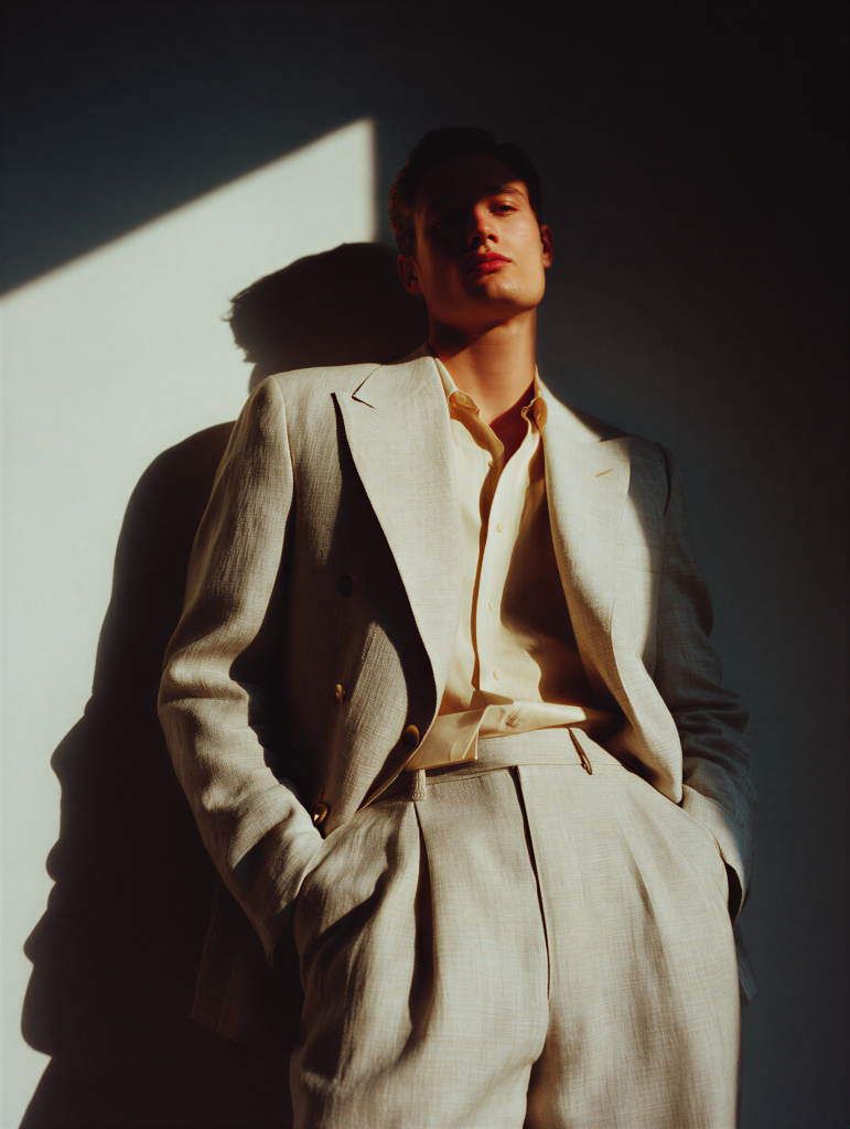 Portrait of a man in a beige suit