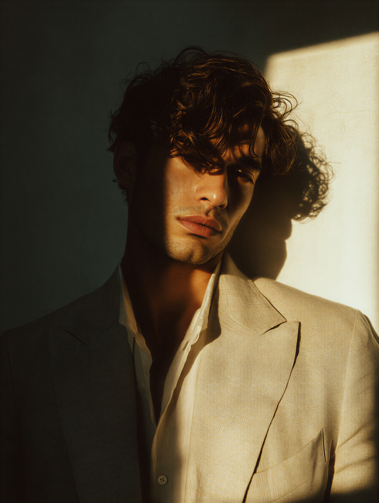 Portrait of a man in a beige suit