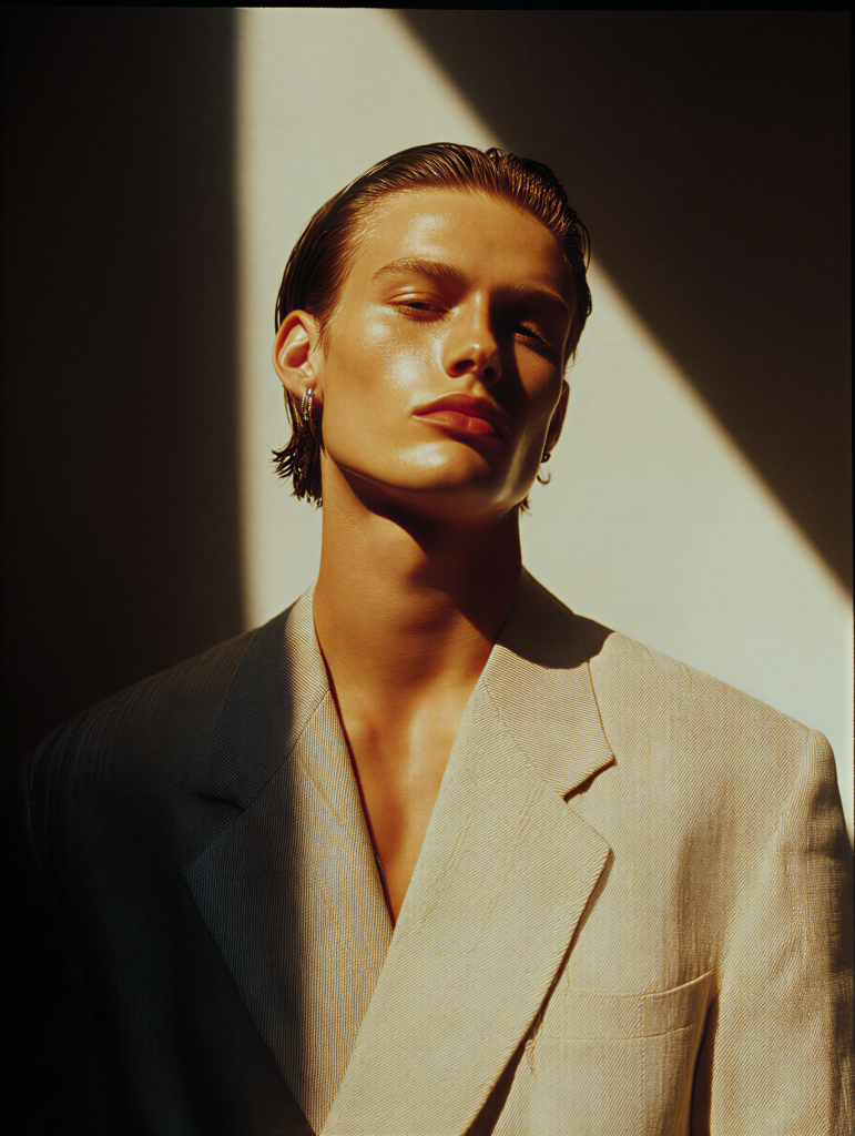 Portrait of a man in a beige suit