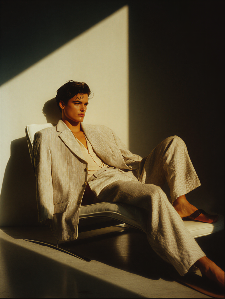 Portrait of a man in a beige suit