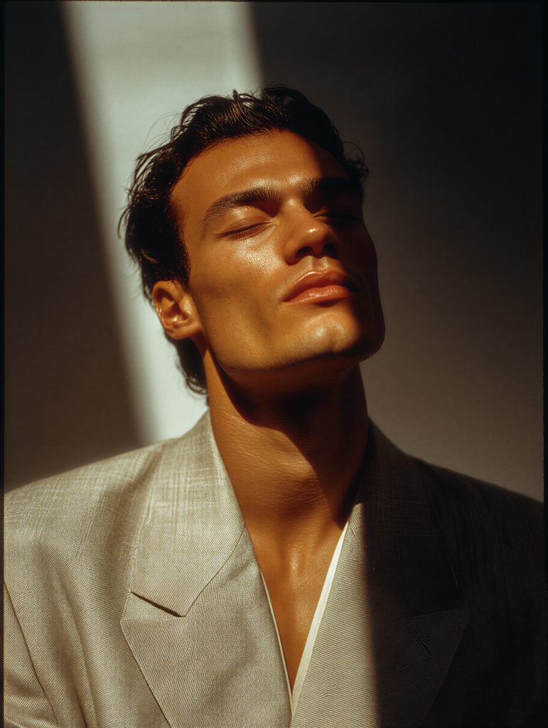 Portrait of a man in a beige suit