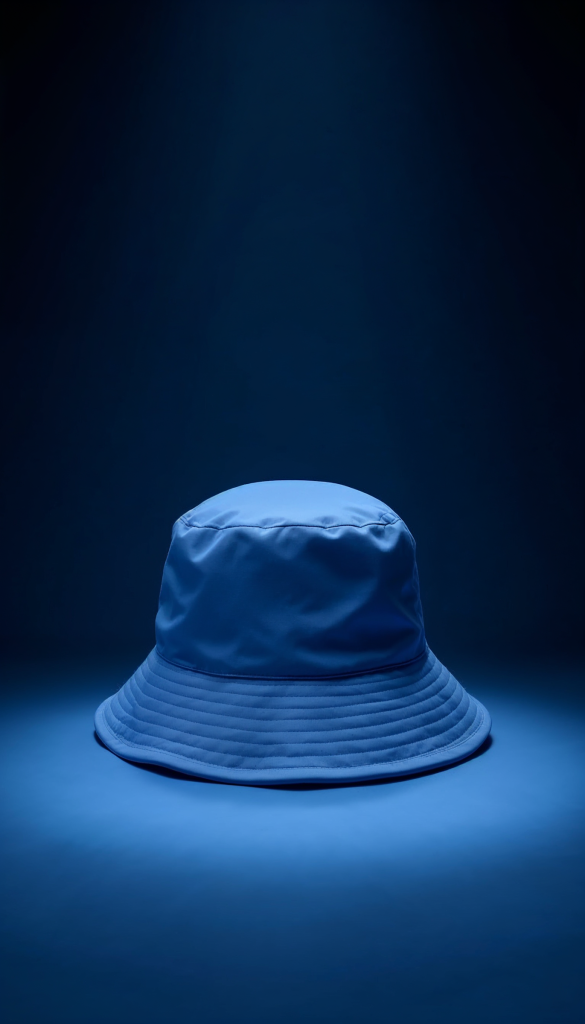 Portrait of a woman in a cap under blue light